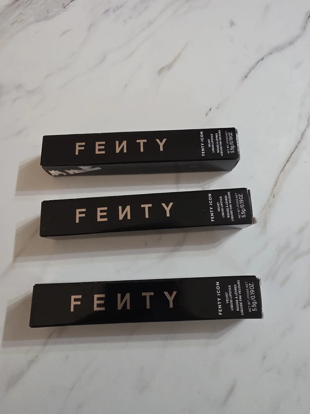 Fenty Beauty Velvet Liquid Lipstick in Black Box with Rose Gold Logo